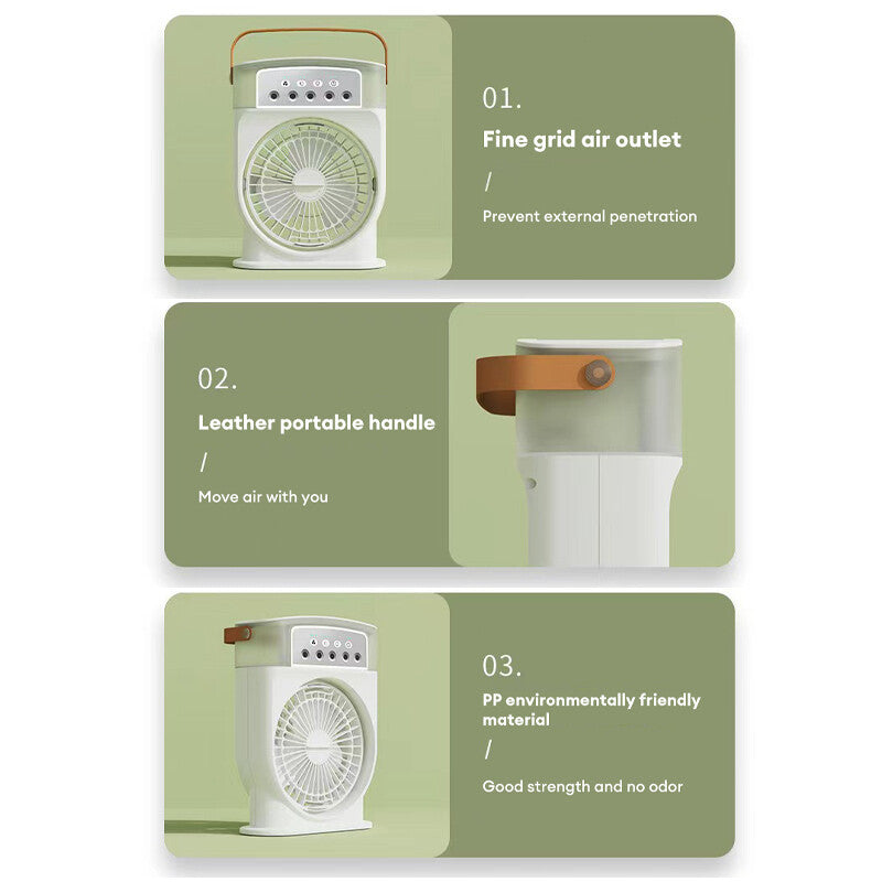 Bärbar USB Luftkonditionering Fläkt med 5 Sprayer 7 Färgljus 600ML Vattentank Spray Mist Luftkylare Fuktfuktare